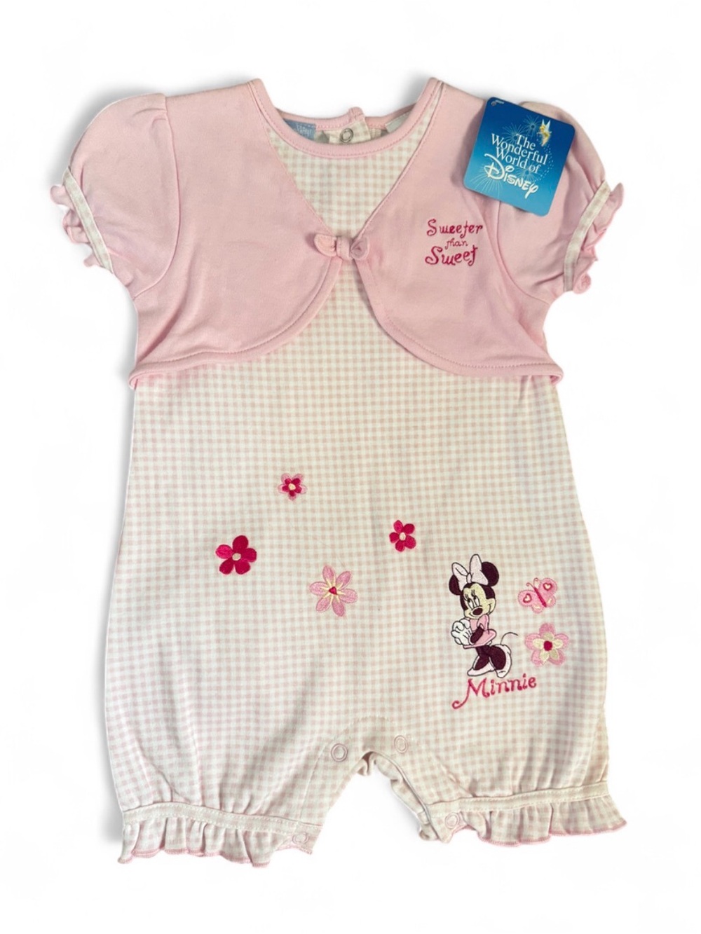 NWT Vintage Y2K DISNEY Minnie Mouse pink & white girls romper 24M 100% cotton